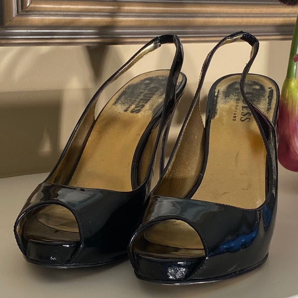 GUESS Black Patent, Sling Back Peep-Toed Heels - Picture 15 of 16